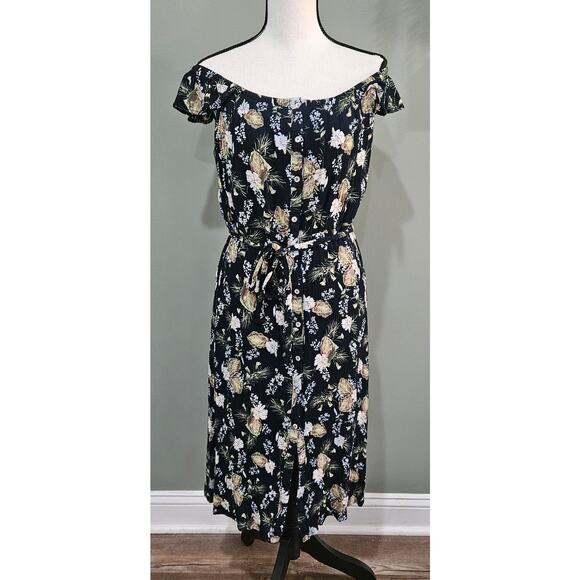 Everly Large Floral Button Down Off-Shoulder Dress - Picture 2 of 7